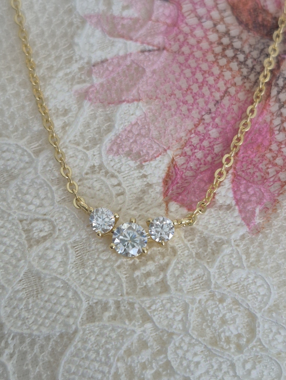 Gold Vermeil Three-stone 0.3ct Pendant Necklace - Women Jewelry
